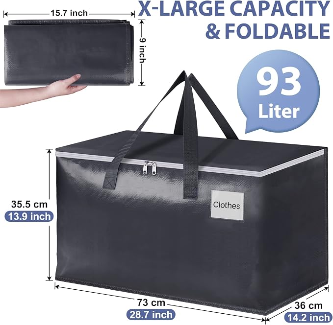 StorageRight Heavy Duty Moving Boxes-Moving Bags with Zipper, Reinforced Handles and Tag Pocket-Collapsible Moving Supplies-Totes for Storage Great for Moving, Storage and Travel 93L(Gray-6 Pack) - Image 2