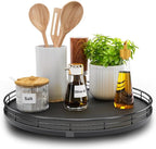 13" Lazy Susan Turntable Organizer for Table Top, Round Wooden Lazy Susan for Cabinet Kitchen Decor Centerpieces Coffee Table, Storage Condiments Spices, Bathroom Vanity Tray for Soap, Black by HGF