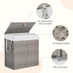 DUMOS Wicker Laundry Basket with Lid, 110L Woven Laundry Hamper with Handles, Foldable Rattan Clothes Hamper with Removable Liner & Sturdy Steel Frame, Dove Gray - Image 5