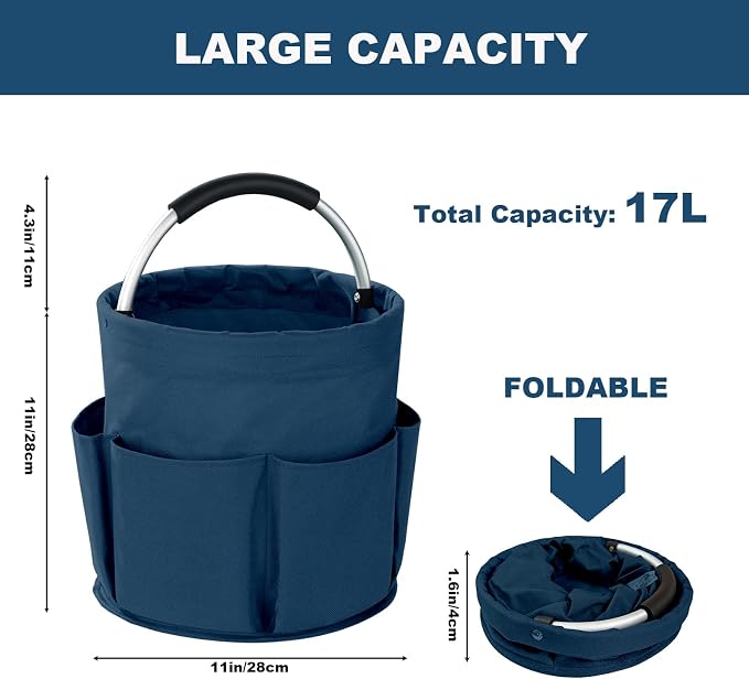 Cleaning Caddy with Handle, 17L Foldable Cleaning Supplies Organizer, Portable Storage Basket, Cleaning Supply Caddy, Multifunctional Cleaning Bucket Bag for Garden, Home, Kitchen (Blue) - Image 4