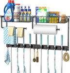 Broom Holder Wall Mount with Paper Towel Holder& Removable Anti-fall Basket by Unknown