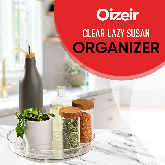 Oizeir Clear Lazy Susan Turntable Organizer (Pack of 4) 9 Inch Acrylic Rotating Storage for Cabinet, Pantry, Fridge, Bathroom, and Vanity Countertops - Image 2