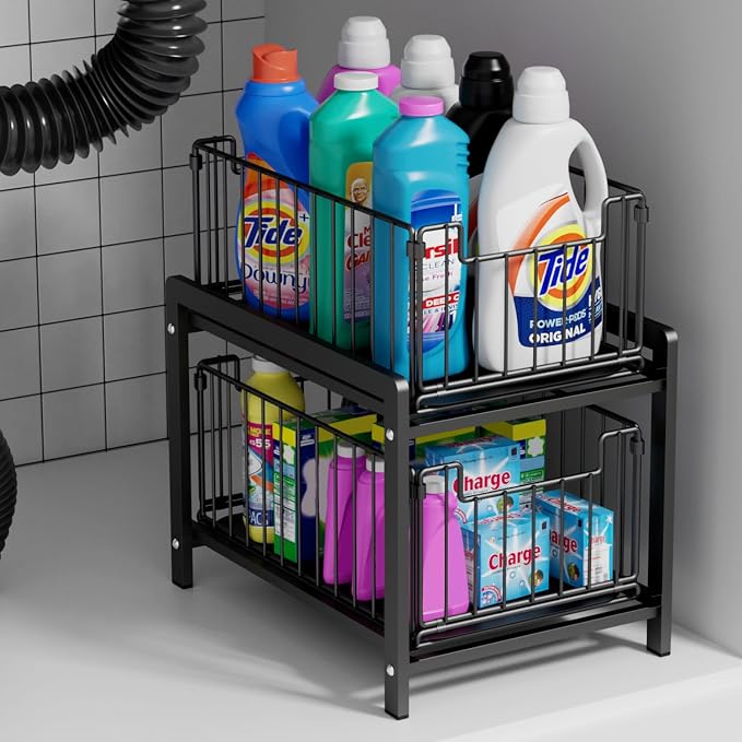 2-Tier Pull Out Cabinet Organizer, Slide Out Under Sink Organizer by Lxmons