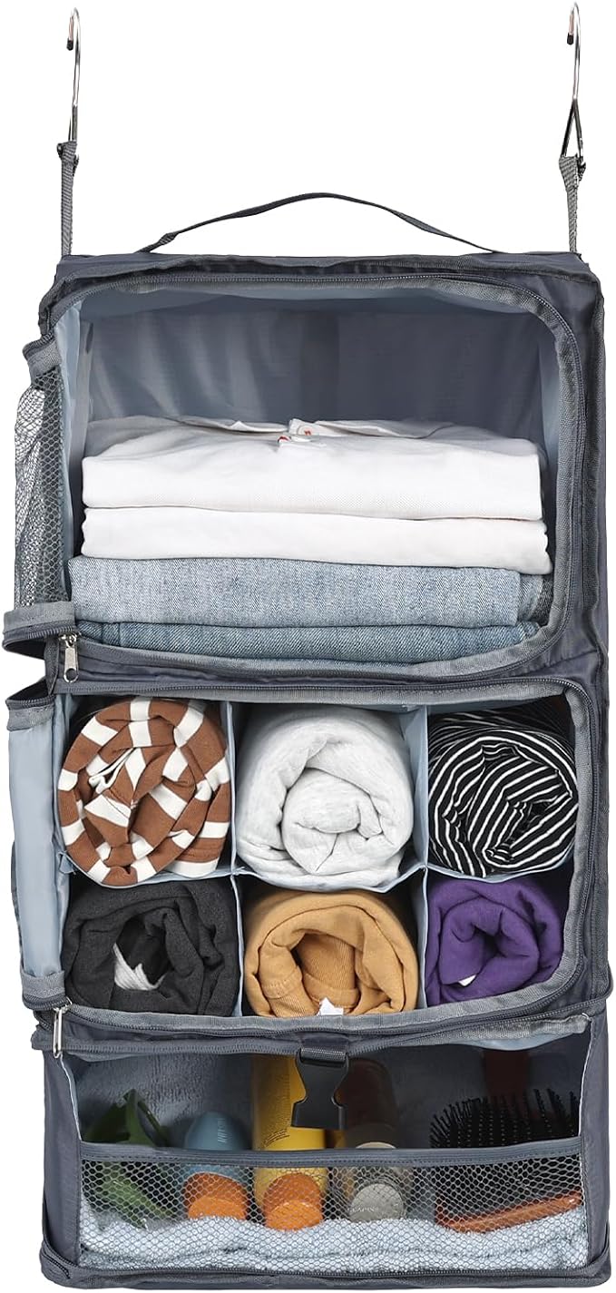 Surblue Hanging Shelves Travel Storage Bag Compression Packing Cube for Suitcase Collapsible with Extension Layer Large Capacity, Grey,XL by SURBLUE