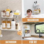 LEVERLOC Shower Caddy Suction Cup, 2 Pack Shelves for Inside with Hooks - Image 5