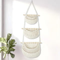 Boho Style Handwoven Rope Hanging Basket - 3-Tier Detachable Storage Organizer for Kitchen/Bathroom/Entryway, 3 Included Heavy-Duty Hooks, 7 Color Options Available (White) by GLDFI