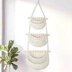 Boho Style Handwoven Rope Hanging Basket - 3-Tier Detachable Storage Organizer for Kitchen/Bathroom/Entryway, 3 Included Heavy-Duty Hooks, 7 Color Options Available (White) by GLDFI
