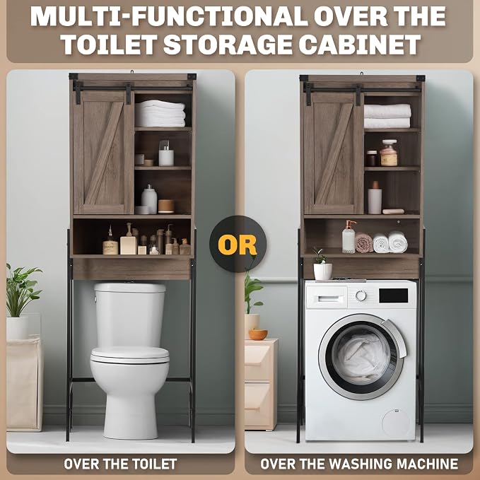Over Toilet Storage Cabinet with Barn Door & Adjustable Shelves - Image 6