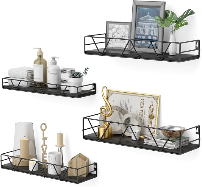 Floating Shelves Set of 4, Wood Wall Shelf, Farmhouse Shelf for Bedroom by Amoot