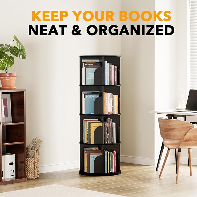 SpaceAid 4 Tier Rotating Bookshelf Tower, Spinning Bookcase Lazy Susan, Revolving 360 Book Shelf Storage Round Carousel, Vertical Rotate Turning Spiral Corner Organizer, Black - Image 6