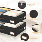 OIAHOMY 2 Pack 38L Under Bed Storage with Adjustable Dividers, 6" Low Profile Underbed Storage Bins for Comforters & Clothes, Save Closet Space with Clear View Lid & Reinforced Handles, Black - Image 3