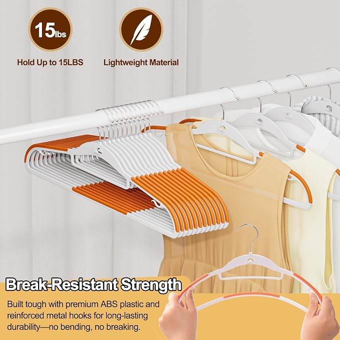 Plastic Stackable Hangers 50 Pack, 360° Swivel Hook, Orange - Image 5