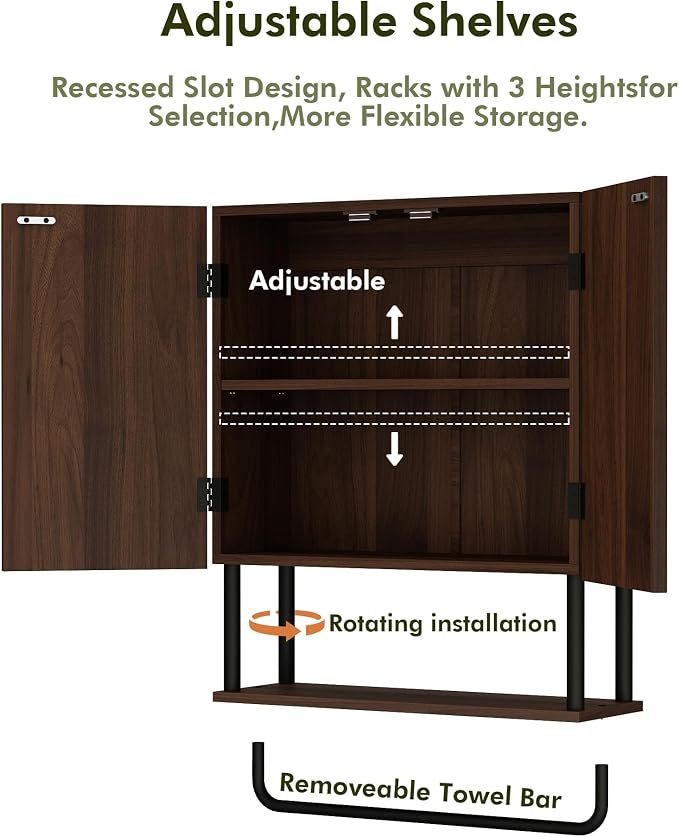RUSTOWN Fluted Bathroom Wall Cabinet with 2 Doors, 3-Tier Medicine Cabinet - Image 6