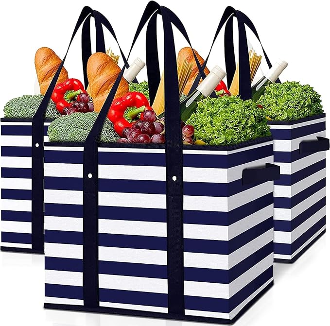 Reusable Grocery Bags 3 Pack, Foldable & Water Resistant Shopping Bags by WiseLife