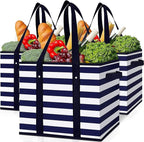 Reusable Grocery Bags 3 Pack, Foldable & Water Resistant Shopping Bags by WiseLife