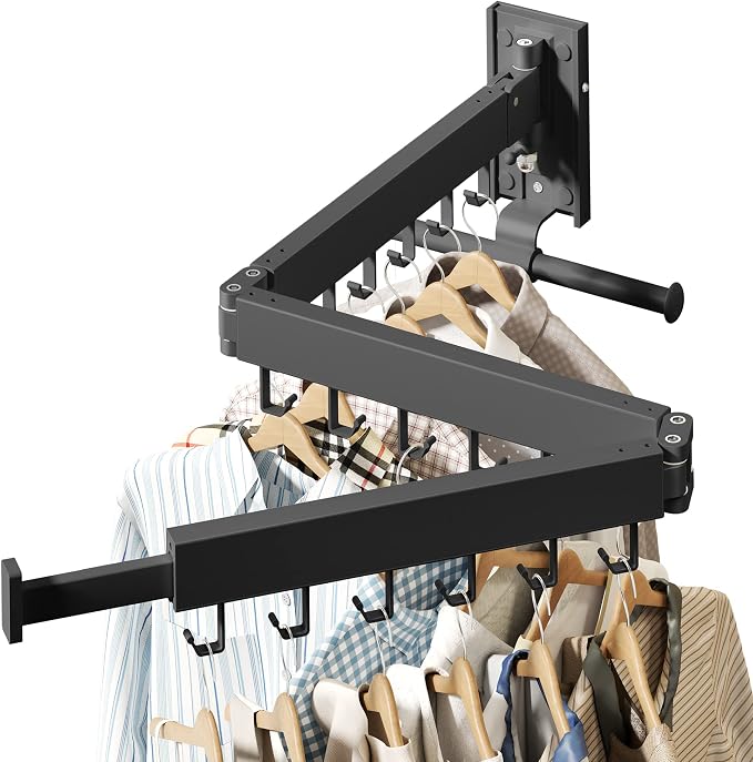 HEILAIYI Wall Mounted Clothes Hanger,Clothes Drying Rack,Laundry Drying Rack,Clothes Rack Wall Mount,Drying Rack Clothing,Laundry Rack,Folding,Retractable,Collapsible,can Fold Upward & Left & Right - Image 4