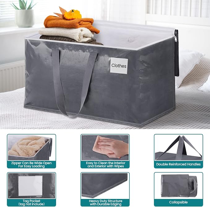 Fabspace Heavy Duty Moving Bags, 125L Collapsible Storage Totes, 8-Pack - Image 3