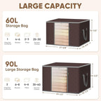 BALEINE 3 Pack Clothes Storage Bags, 24 Gallon Storage Containers with Reinforced Handle, Sturdy Zipper, Closet Organizer for Blanket, Comforter, Pillow, Bedding (Brown, 3 Pack) - Image 6