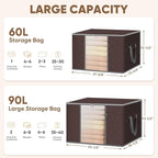 BALEINE 4 Pack Clothes Storage Bags, 16 Gallon Storage Containers with Reinforced Handle, Sturdy Zipper, Closet Organizer for Blanket, Comforter, Pillow, Bedding (Brown, 4 Pack) - Image 6