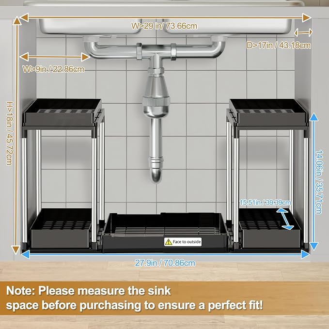 NIUXX Expandable Under Sink Organizer: 2 Tier Under Cabinet Organizer - Double Pull Out Shelf Under Sink Storage for Kitchen - Bathroom and Laundry Room - Space Saving - Image 7