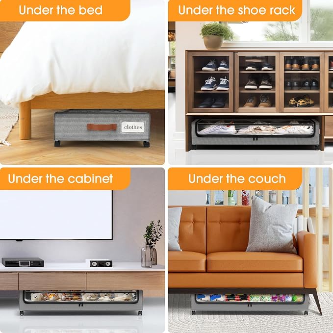 Under Bed Storage with Wheels 1Pack Storage Containers with Clear Window | Under Bed Drawers Rolling Under Bed Storage for Clothes,Shoes, Blankets (30.71 x 16.93 x 6.69 in, Light Grey) - Image 7