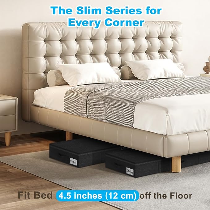 Under Bed Storage Container Bins 2 Pack, 4.5 Inch Slim Low Profile Underbed Clothes Storage Organizer for Dorm & Home, Use for Blanket and Toy Storage Box W/ Sturdy Bottom/Sides, Foldable Thick Fabric - Image 2