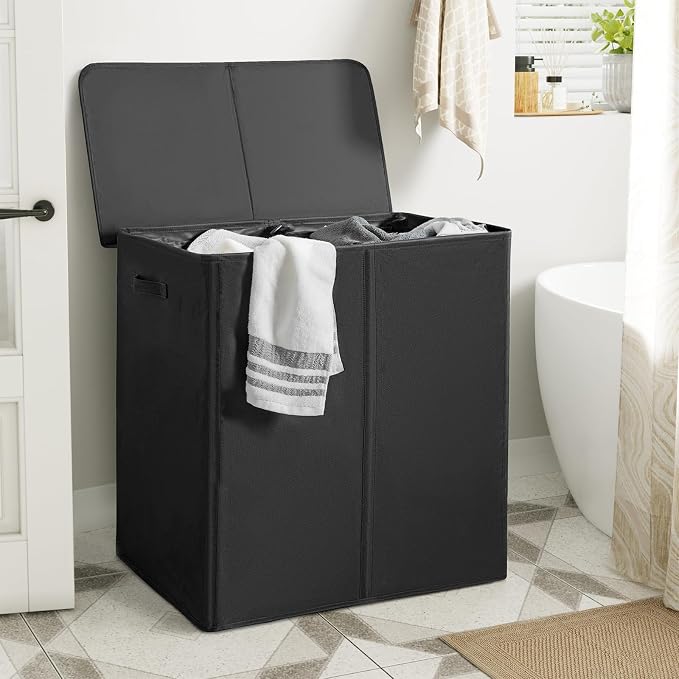 WOWLIVE 180L Double Laundry Hamper 2 Section with Lid and Removable Bags - Image 3