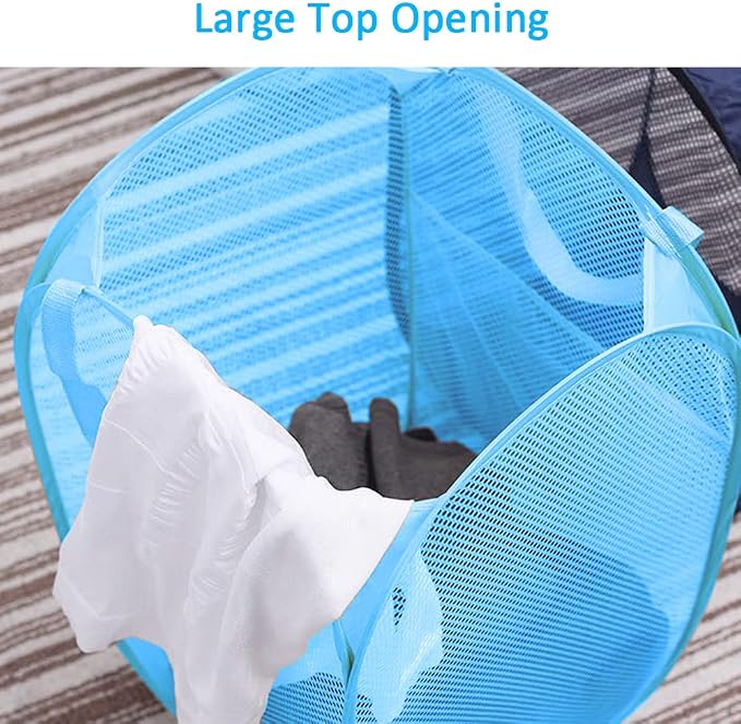 Larpur Pack of 2 Pop up Laundry Hampers, Collapsible Laundry Baskets, Portable Mesh Clothes Hampers for Home Room, College Dorm, Apartment, Foldable Hamper with Carry Handles, Sky Blue - Image 3