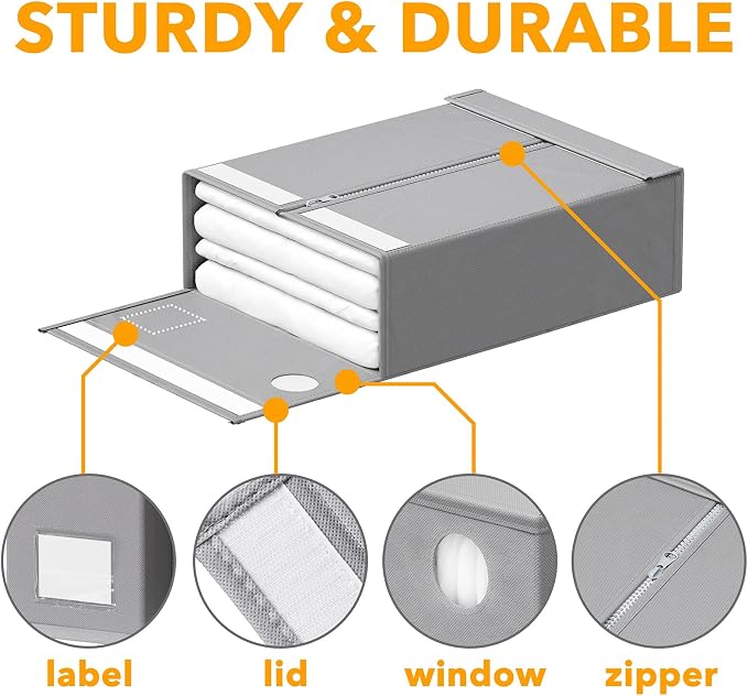 SpaceAid 10 Pack Bed Sheet Organizers and Storage, Foldable Sheet Organizer for Linen Closet, Sheets Set Folder Keeper with Window XL (Queen & King Size) Organizing Bedding Container, Gray - Image 6