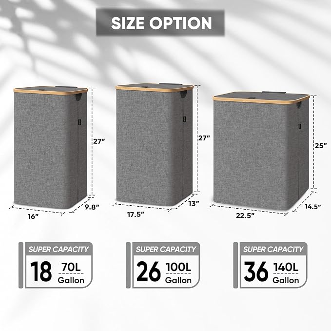 BALEINE 100L Laundry Hamper with Lid, Large Laundry Basket Bin - Image 2