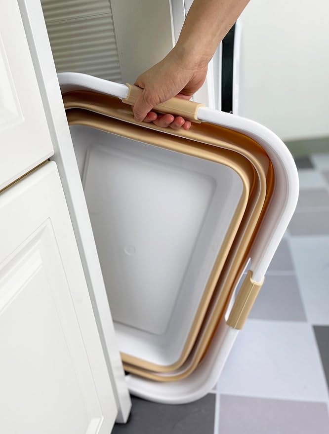 SAMMART 42 (11 Gallons) Collapsible Plastic Laundry Basket, Foldable Pop Up Storage Container/Organizer, Space Saving Hamper, Portable Bin for Dorm Room Bathroom (2, White/Beige) - Image 5