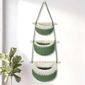 Boho Style Handwoven Rope Hanging Basket - 3-Tier Detachable Storage Organizer for Kitchen/Bathroom/Entryway, 3 Included Heavy-Duty Hooks, 7 Color Options Available (Green&White) by GLDFI