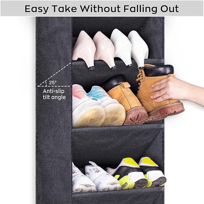 SLEEPING LAMB Over The Door Shoe Organizer for Closet with Large Deep Pockets, Narrow Shoe Rack for Door Hanging Boots Storage, Black - Image 6