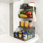 Mefirt Fruit Basket, Stackable Wall Mounted Fruit Baskets, Potato Baskets Onion Storage for Kitchen, Hanging Wire Basket with Wood Lid, 2-Tier Vegetable Organizer Kitchen Countertop Organization - Image 5