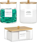 TIPGO Glass Jars and Acrylic Dryer Sheet Holder, Laundry Pods Container with Bamboo Lid and 27 Labels, Powder Detergent Containers for Laundry Room Organization, Storage Jars Set (3 Pack) by TIPGO