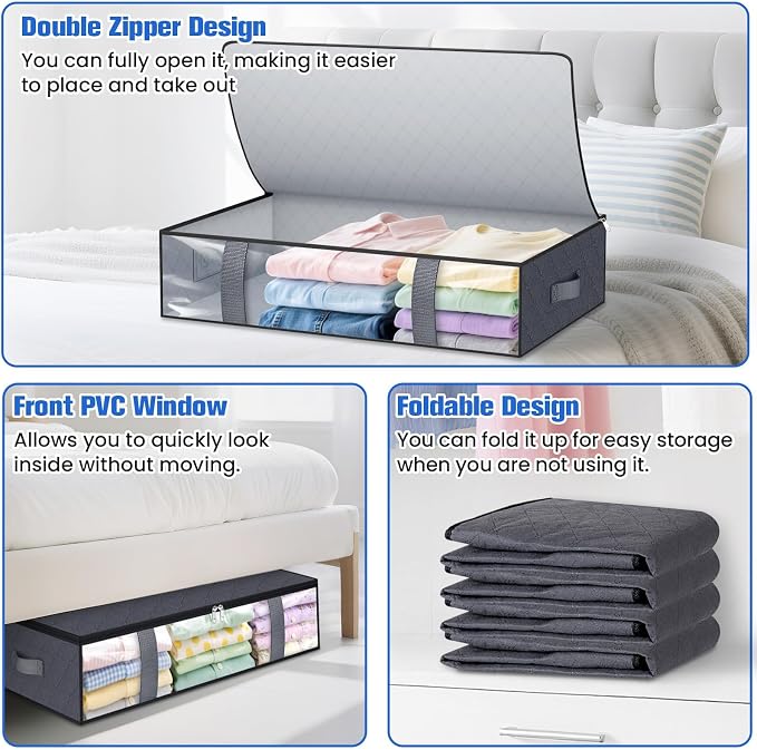 TasticTotes 2 Pack Under Bed Storage Containers, 60L Blanket Storage Bags - Image 4