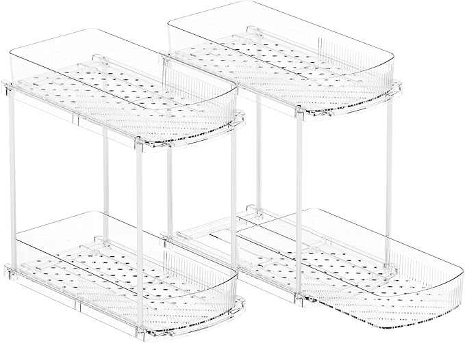 Yieach 2 Pack 13.8″ Deep 2 Tier Under Sink Storage Organizer,Large Pull Out Bathroom Organizers and Storage,Slide Out Acrylic Undersink Storage Shelf,Kitchen Under Sink Organizer for Cleaning Products - Image 9