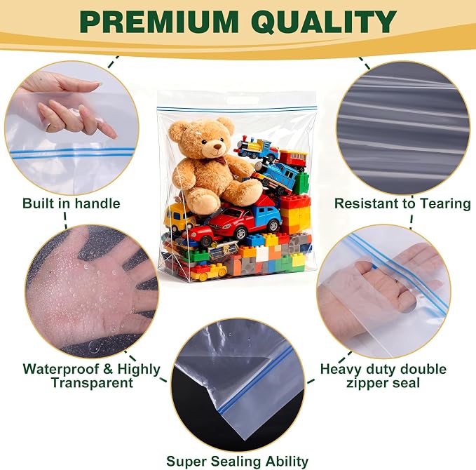 TUXIYA 10 PACK Extra Large Storage Bags, 10 Gallon 24"x20"x7" Zipper Bags - Image 3