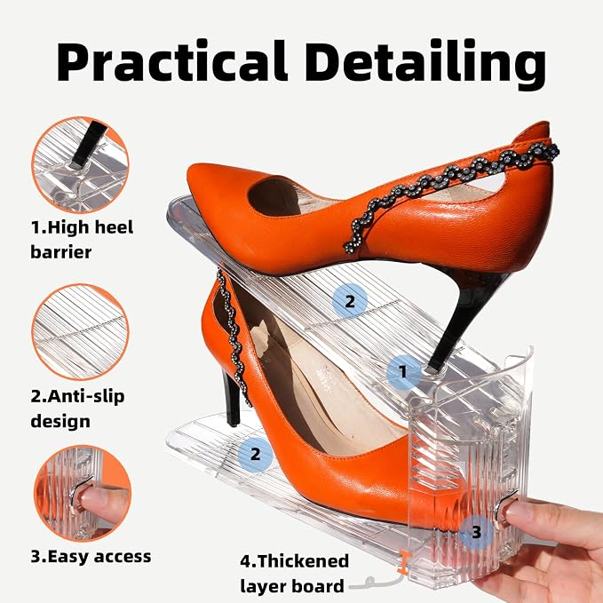 20 Pack Adjustable 50% Space-saving Shoe Slots Organizer, Clear - Image 5