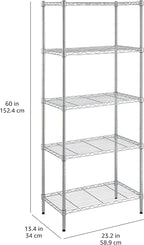 Amazon Basics 5-Shelf Adjustable Storage Shelving Unit for Garage, Steel Wire Rack, 200 Pound Loading Capacity per Shelf, 23.2" x 13.4" x 60", Chrome Finish - Image 10