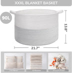 INDRESSME XXXLarge Woven Rope Blanket Basket Living Room White, 90L - Image 5