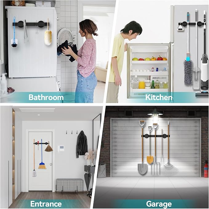 Magnetic Mop Broom Holder, Strong Non Slip Magnetic Broom Mop Hanger, Heavy Duty Magnetic Hooks for Hanging Shovel Rake Tools, Wall Mounted Utility Storage Magnet Rack 4 Rack - Image 7
