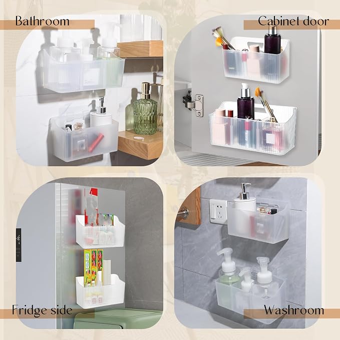 Baderke 6 Pcs Kitchen Cabinet Door Organizer Adhesive, Clear Wall Mounted Storage Bins, Organizer Basket Hanging Bin, Shower Caddy for Bathroom, Kitchen, Cabinet, Pantry - Image 7
