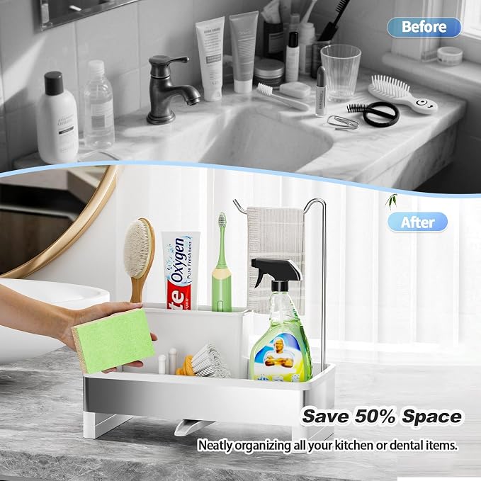 Ewaiira Sponge Holder for Kitchen Sink, Stainless Steel Sink Caddy - Image 7