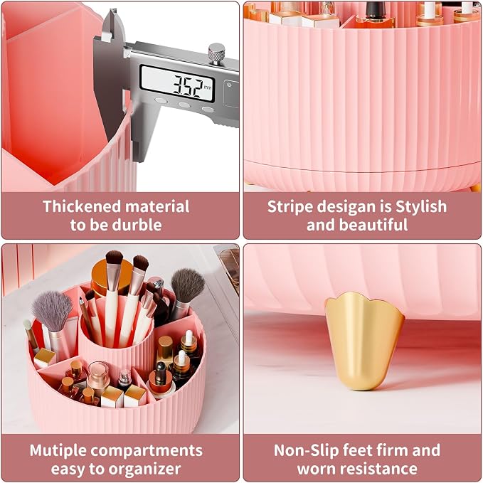fanado 360° Rotate Makeup Brush Holder Organizer, Makeup Organizers Countertop, Makeup organization and Skincare Storage for Vanity, Desktop, Bathroom (Pink) - Image 5