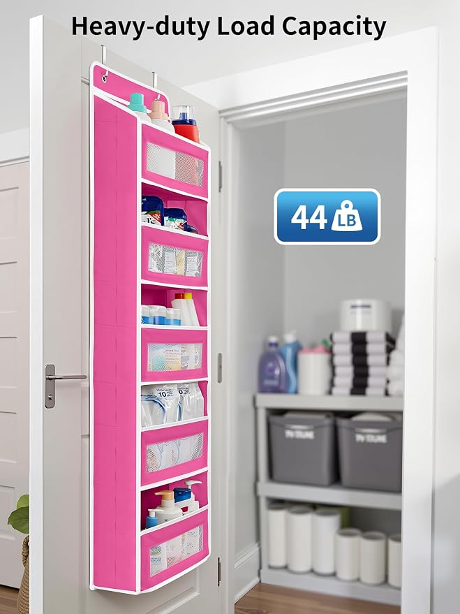 JARLINK Over the Door Organizer for Bedroom, Bathroom, 5 Shelf Rose Pink | Anti-Tilt Design, 44 lb Load Capacity, Hanging Door Organizer with 5 Large Capacity Pockets, Behind Door Storage for Nursery - Image 6