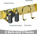 Broom Holder Wall Mount, 2-Pack Stainless Steel Mop and Broom Organizer, Broom Hanger with 2 Slots 2 Hooks for Home Kitchen, Garage, Garden and Laundry Room, Gold - Image 2
