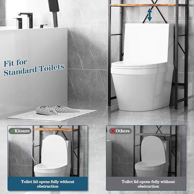 Over The Toilet Storage Cabinet, Freestanding Bathroom Shelf with Hooks - Image 7