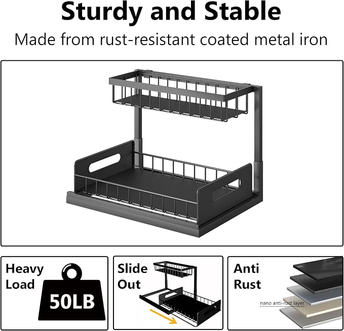 Ceetug Slide Out Under Sink Organizers and Storage, Black, 1 Pack - Image 6