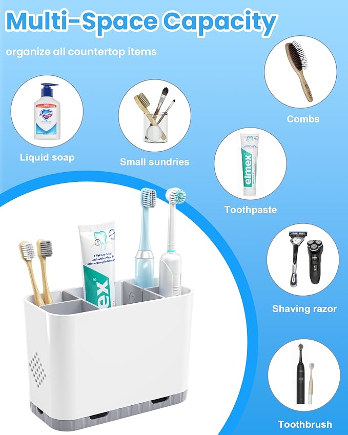 Toothbrush and Toothpaste Holders for Bathrooms Countertop - Detachable 5 Slots Kids Electric Toothbrush Holders Set Wall Mounted with Removable Dividers for Bathroom Decor and Accessories Organizer - Image 9